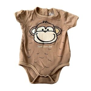 St. Louis Zoo Brown Monkey Julie + Joe Onesie with Mouth Flap, Size 18 Months